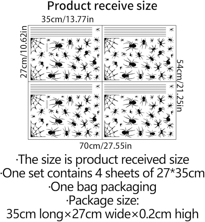 4 Sheets Spider Window Clings - Double-Sided Removable Glass Decals, Halloween Themed Window Stickers for Kids Party Decorations-Ruum Studio Home