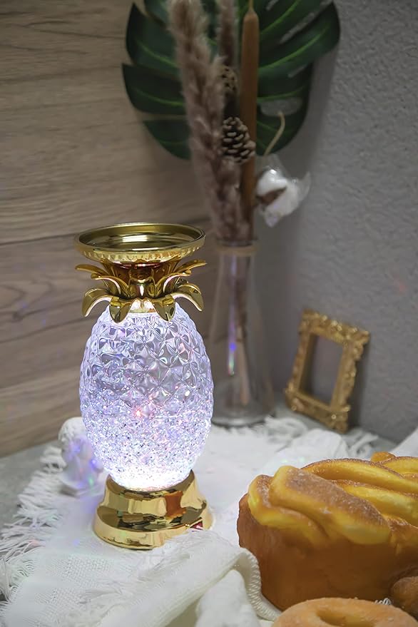 YAKii 9.5" Pineapple LED Color Changing Shine Lava Lamp,Swirling Water Waves Lamp Kid Safe Battery/USB Cable Operated,Table Lamp Candle Holder Table Decoration Gold-Ruum Studio Home