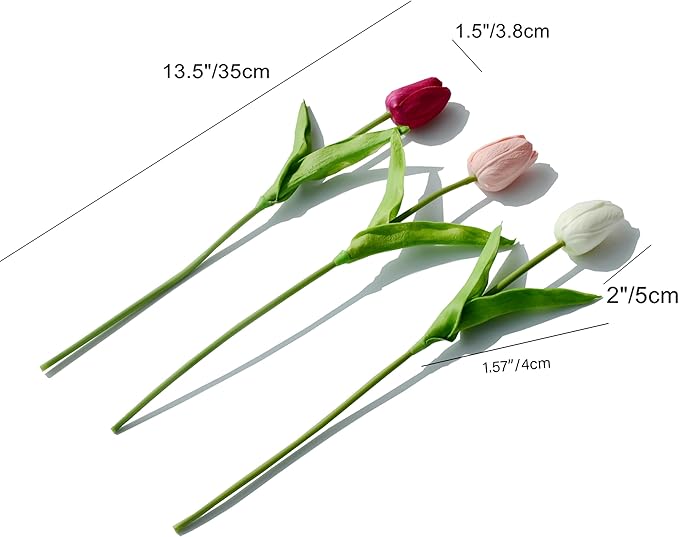 Mandy's Artificial Tulips 20 Stems Shades of Pink PU Faux Flowers for Wedding Home Decor 13.5 Inch-Ruum Studio Home