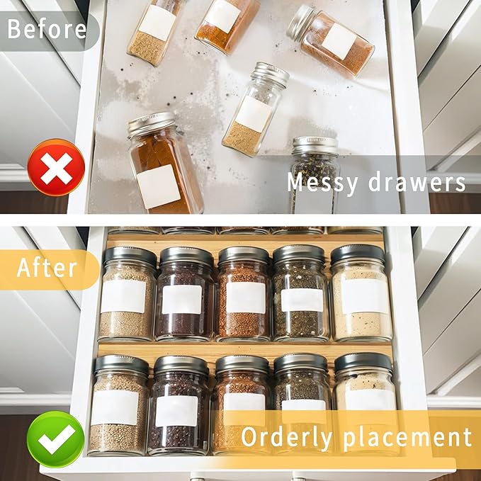 Bamboo Spice Rack For Drawer,4Pcs Tier Stackable Seasoning Storage Organizer Insert,for Kitchen Condiments Storage Insert(Jars Not Included,Combined Size:18.9" D x 9.5" W x 1.8" H）-Ruum Studio Home