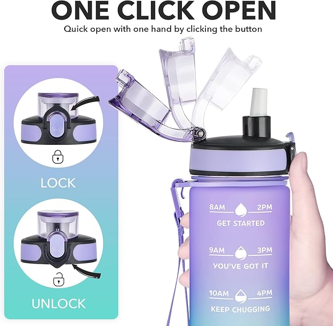 Enerbone Water Bottle, Leakproof BPA & Toxic Free, Motivational Water Bottle with Times to Drink and Straw, Fitness Sports Water Bottle with Strap for Office, Gym, Outdoor Sports-Ruum Studio Home