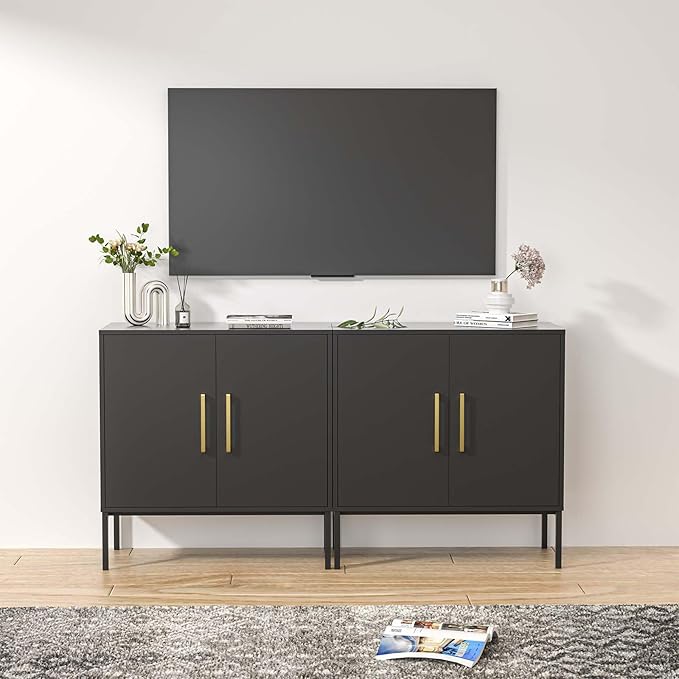 LYNSOM TV Stand for 55 Inch TV, Media Console Table with 2 Cabinets, Storage for Bedroom, Living Room, Entertainment Room (Black)-Ruum Studio Home