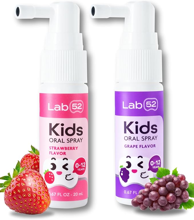 LAB52 Kids Oral Spray, Toddler Toothpaste Helper for Daily Oral Care and Fresh Breath, Children Approved with Fluoride Free for Newborn to Preschoolers, Xylitol (Strawberry & Grape)-Ruum Studio Home