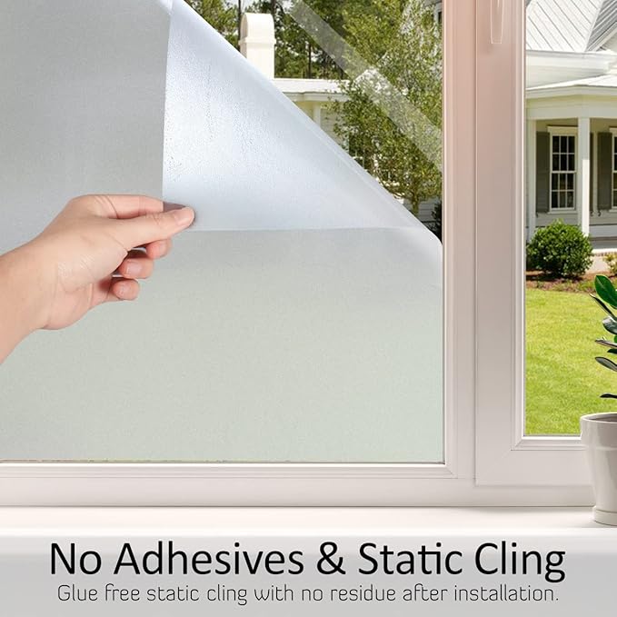 HIDBEA Frosted Window Privacy Film Heat Control UV Blocking, Static Cling Non-Adhesive Reusable Door coverings for Bathroom Home Office (Frosted, 23.6 Inch x 6.5 Feet)-Ruum Studio Home
