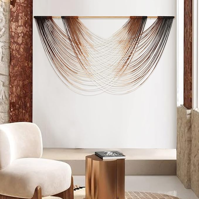 Flber Macrame Wall Hanging Dip Dye Brown Boho Wall Decor Yarn Tapestry Modern Living Room Bedroom Home Wall Decor 57" W x 35" L-Ruum Studio Home
