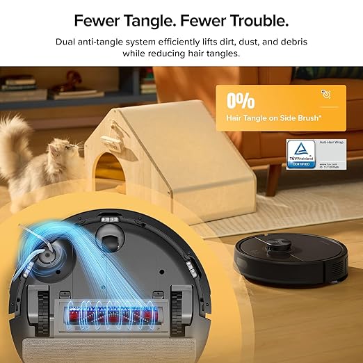 roborock Q7 M5+ Robot Vacuum and Mop, Upgraded from Q5 Max+, 7 Weeks Self-Emptying, 10000Pa Suction, Dual Anti-Tangle System, for Pet Hair & Carpet, PreciSense LiDAR Navigation, App Control, Black-Ruum Studio Home