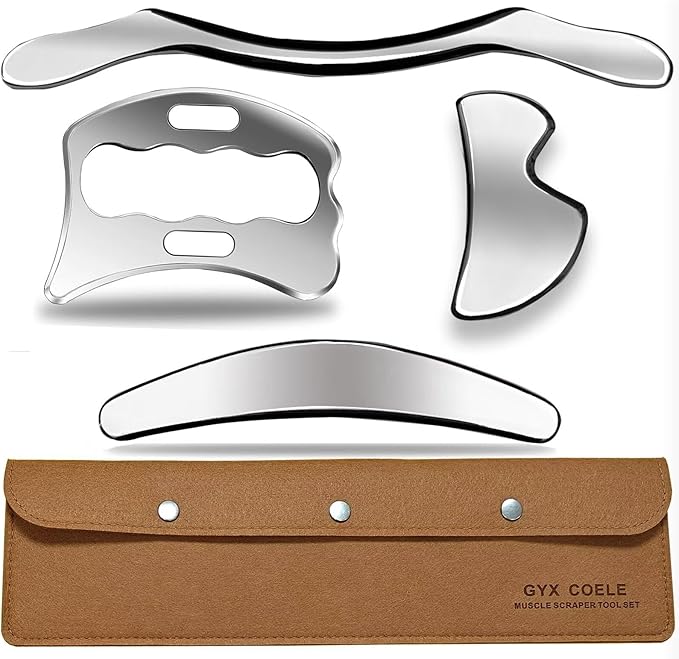 4 in 1 Muscle Scraper Tool Set,Stainless Steel Gua Sha Massage Tools, Professional Physical Therapy Instruments with Storage Case-Ruum Studio Home