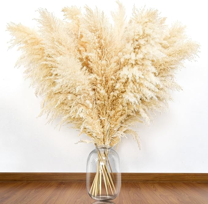 46" inch 11 Stems Natural Pampas Grass Tall Decor,Pompas Grass,Large Beige Tall Pampas Grass for Floor Vase,Wedding Decorations,Party,Boho Home Decor,and Creating a Boho Ambiance-Ruum Studio Home