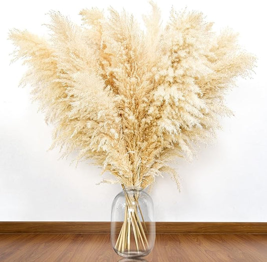 46" inch 11 Stems Natural Pampas Grass Tall Decor,Pompas Grass,Large Beige Tall Pampas Grass for Floor Vase,Wedding Decorations,Party,Boho Home Decor,and Creating a Boho Ambiance-Ruum Studio Home