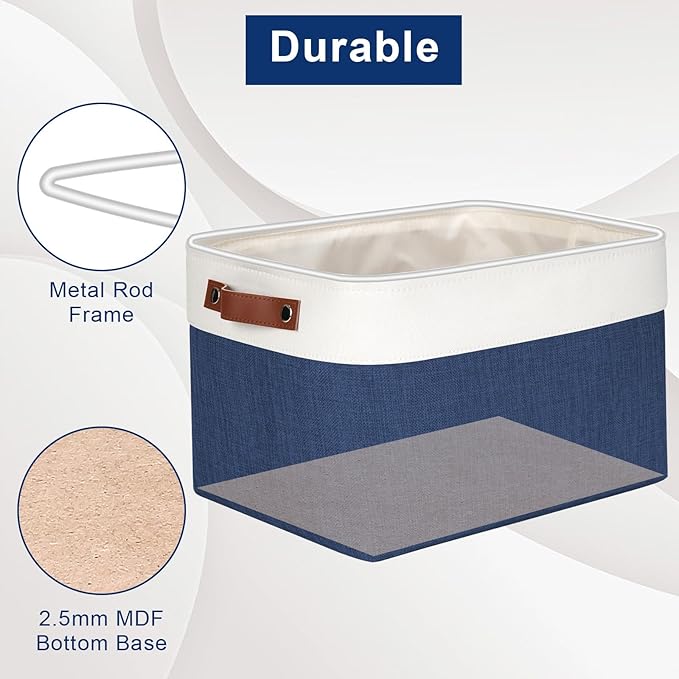 Storage Bins Large Fabric Storage Baskets for Shelves 3 Pack, Decorative Linen Closet Baskets with Handles for Organizing, Shelf, Clothes, Home, Office, 15x11x9.5Inches (NavyBlue&White)-Ruum Studio Home