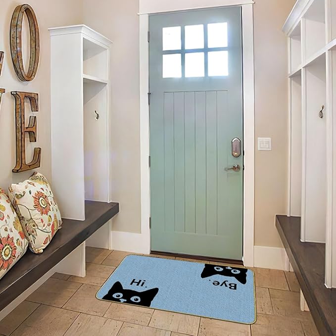 Mingnei Hi Bye Cat Welcome Doormat Door Mat for Home Kitchen Entrance,Cat Door Mat,Funny Black Lover Floor Mats for House Front Indoor Inside Outdoor Outside Entryway Rug 30x17 Welcome Mat (Color-4)-Ruum Studio Home