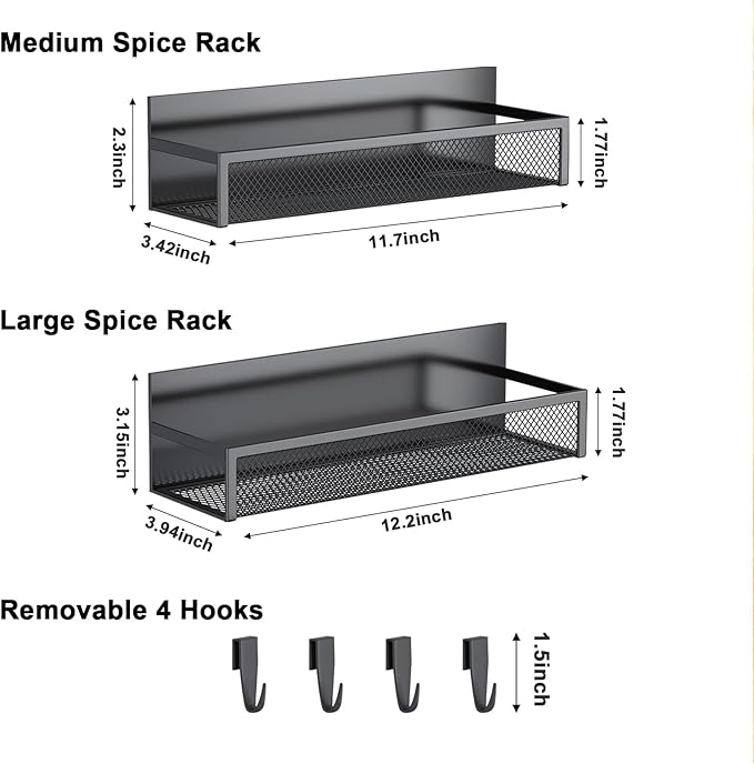 Magnetic Spice Rack for Refrigerator, 2 Pack Magnetic Shelf, Fridge Magnet Organizer with Moveable 4 Hooks, Magnetic Fridge Shelf for Kitchen Organization and Storage (2 Pack)-Ruum Studio Home