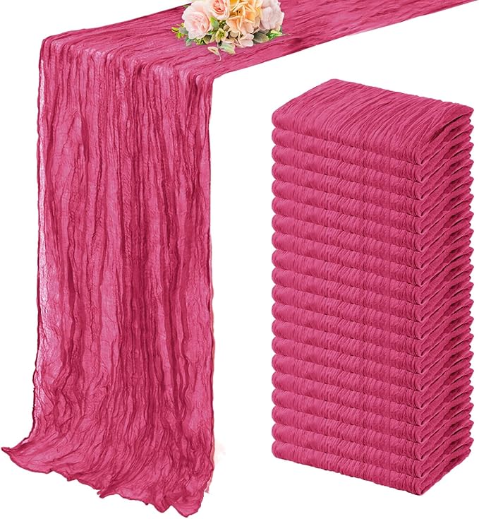 Hot Pink 20 Pack Cheesecloth Table Runner 10FT Boho Fabric Rustic Cheese Cloth Table Runner for Wedding 20 x 120 Inch Long Bridal Shower Baby Shower Gauze Sheer Birthday Party Table Decorations-Ruum Studio Home