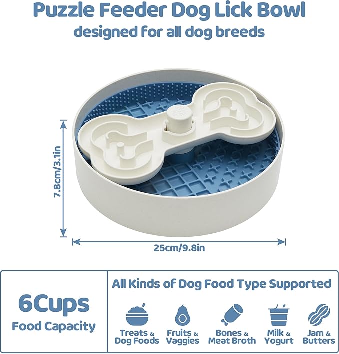 Slow Feeder Dog Bowl with Lick Mat and Puzzle Inserts - Non-Slip Base, Adjustable Speed Design, Dishwasher Safe for Large Dogs,Blue-Ruum Studio Home