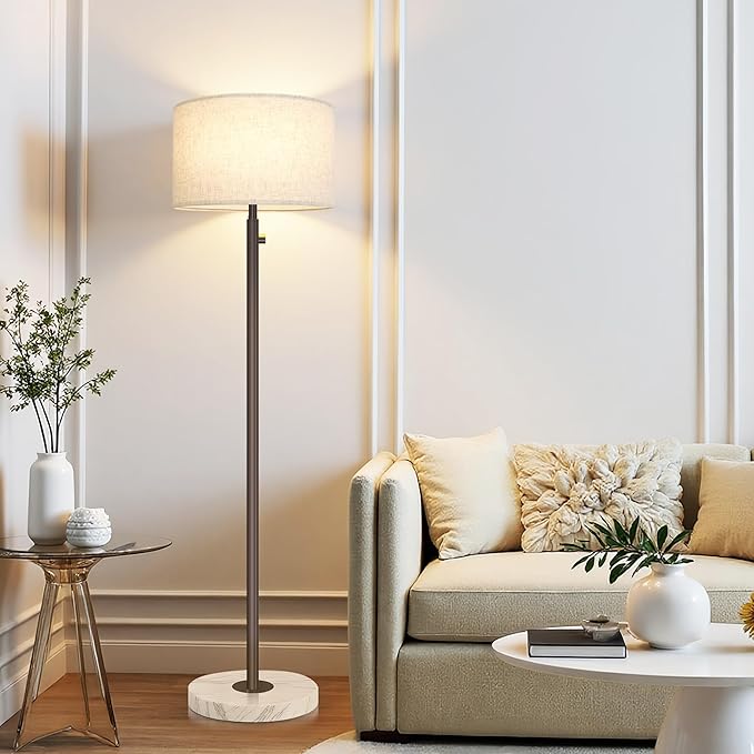 Floor Lamp for Living Room,Dimmable Gold Floor Lamp,Modern Standing Lamp with Marble Base,Tall Standing Lamp for Bedroom, Reading,Office & Kids' Room,LED Bulb Included(Brown)-Ruum Studio Home