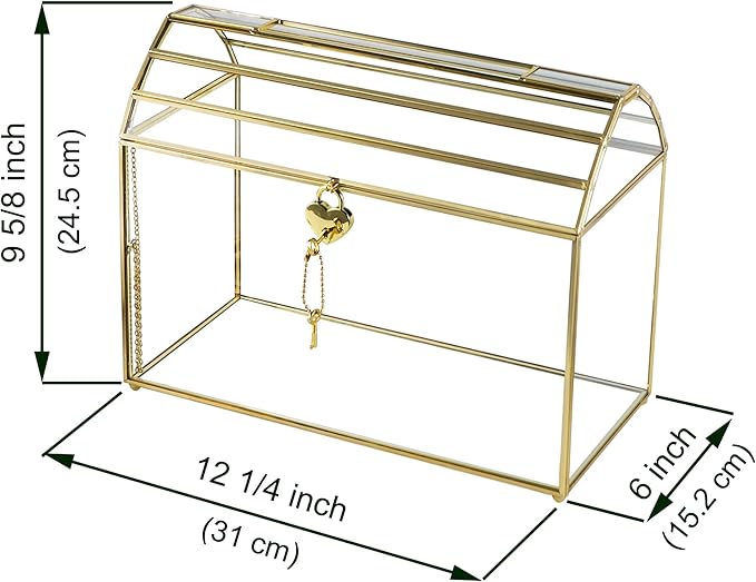 Wedding Card Box with Slot, 12.2'' Large Glass Card Boxes for Reception, Gold Card Holder, Clear Decorative Storage Box with Lock for Baby Shower, Birthday Party, Christmas, Bridal Shower-Ruum Studio Home