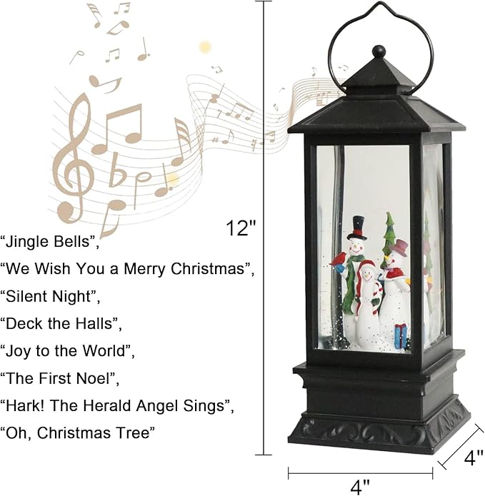 Eldnacele Singing Battery Operated Musical Lighted Christmas Snowman Water Glittering Swirling Snow Globe Lantern with Music Christmas Home Decoration and Gift, Snowman Family-Ruum Studio Home