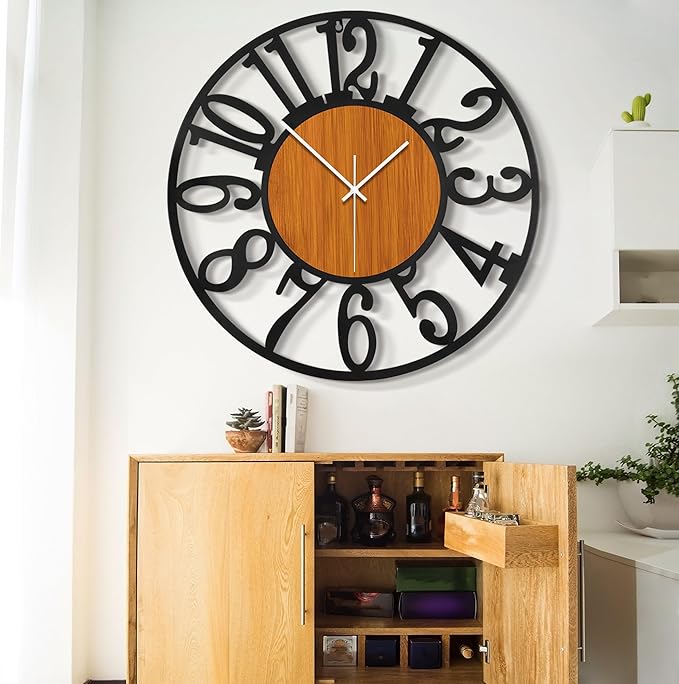 LEIKE 32" Oversized Large Wall Clocks,Silent,Non Ticking,Battery Operated Modern Round Big Wood Decorative Metal Wall Clock for Living Room, Bedroom,Kitchen,Farmhouse,Office Decor - Black,32 Inch-Ruum Studio Home