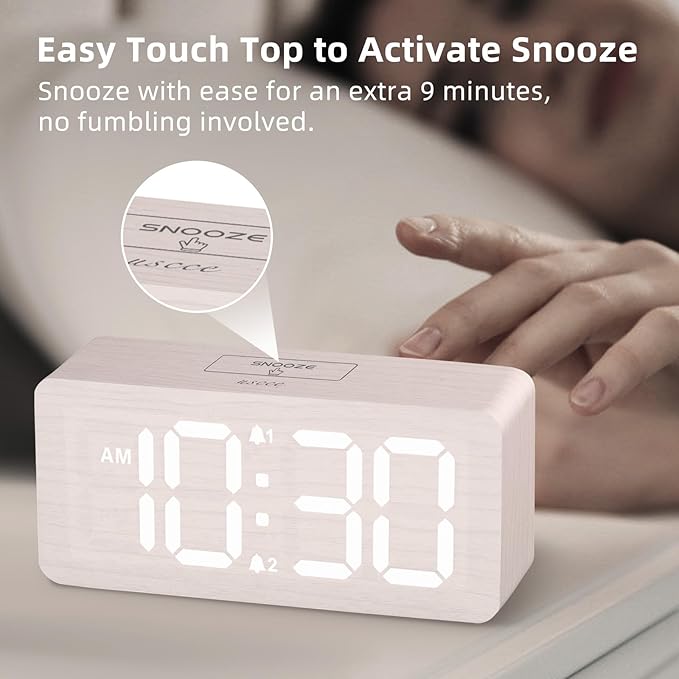 uscce Wooden Digital Alarm Clocks for Bedrooms: Dimmable Dual Alarm Clock with Large Numbers for Bedside Desk - Loud Alarm for Heavy Sleepers with Volume Control - Wood Decor & Gifts-Ruum Studio Home
