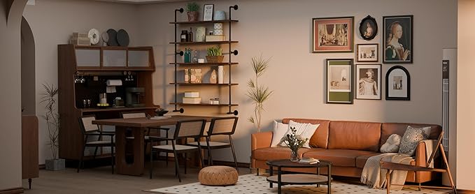 Industrial Pipe Wall Shelves Pipe Shelving with Real Wood Plank ,48 Inches Floating Shelves for Wall Farmhouse Pipe Book Shelves Dark Brown 5 Tier for Kitchen,Living Room Decor and Bar Shelving-Ruum Studio Home