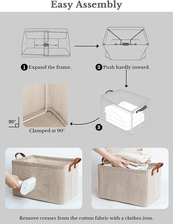 StorageWorks Storage Bins, Fabric Storage Bins for Shelves, Large Storage Baskets with Metal Frame, Closet Baskets and Bins with Handles, Brown and Beige, 2-Pack-Ruum Studio Home