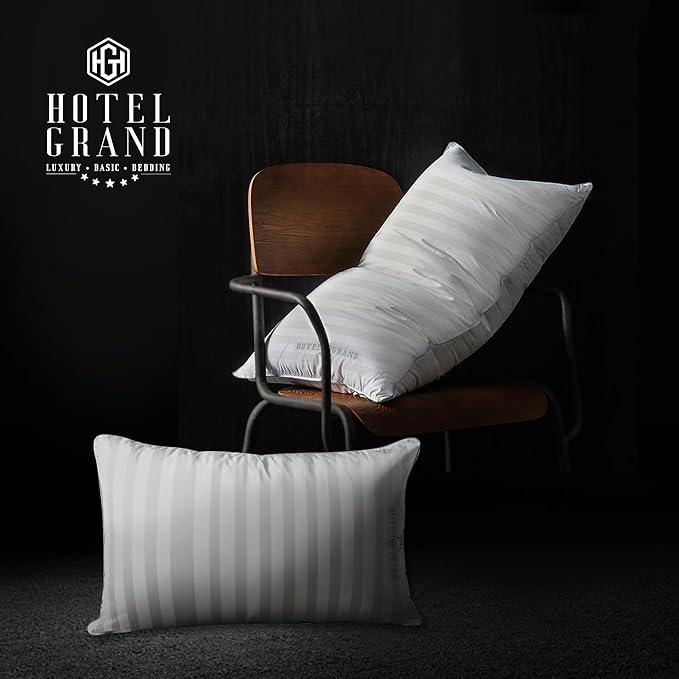 Hotel Grand Softy-Around Feather Down Pillows King Size Set of 2 Packs White Strip 100% Cotton Fabric Bed Pillows for All Position Sleepers,36"x20"/2 Packs-Ruum Studio Home