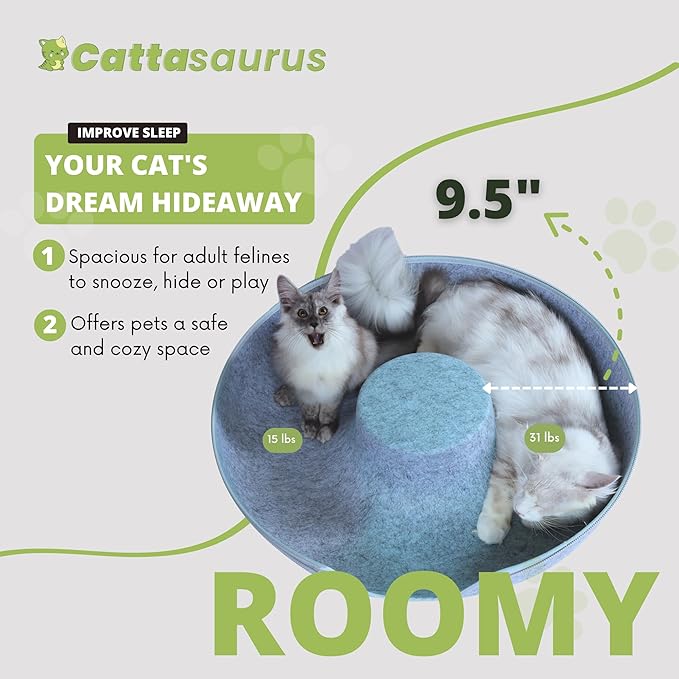 Cattasaurus Peekaboo Cat Cave, Extra Spacious for Multiple & Large Cats 12+ lbs, Scratch Detachable Beds for Indoor Cats, Washable Tunnel Bed, Comfy Cat Donut Tunnel (Light Gray+Light Gray, Jumbo)-Ruum Studio Home