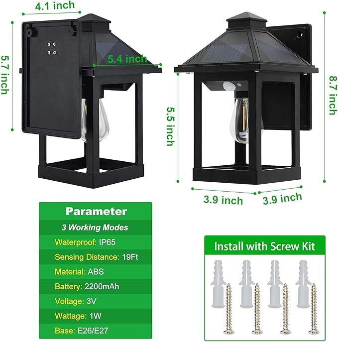 2 Pack Solar Wall Lanterns Outdoor with 3 Modes, Dusk to Dawn Motion Sensor LED Sconce Lights IP65 Waterproof, Exterior Front Porch Security Lamps Wall Mount Patio Fence Garage Decorative-Ruum Studio Home