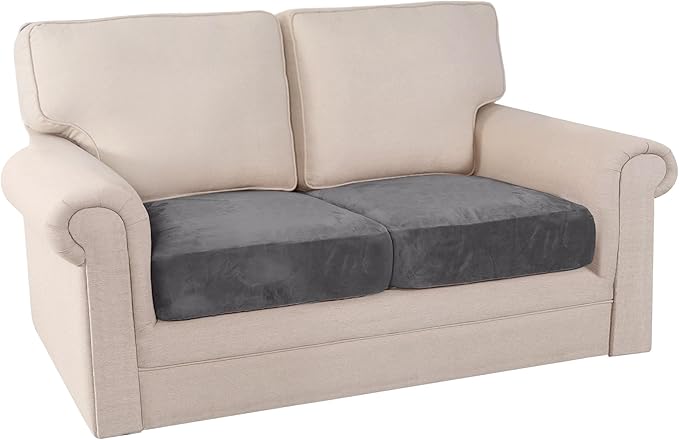 PrinceDeco Stretch Velvet Couch Cushion Covers for Individual Cushions Sofa Cushion Cover Seat, Sofa Covers Washable, Couch Seat Cushion Covers for Sectional (2 Pieces, Grey)-Ruum Studio Home