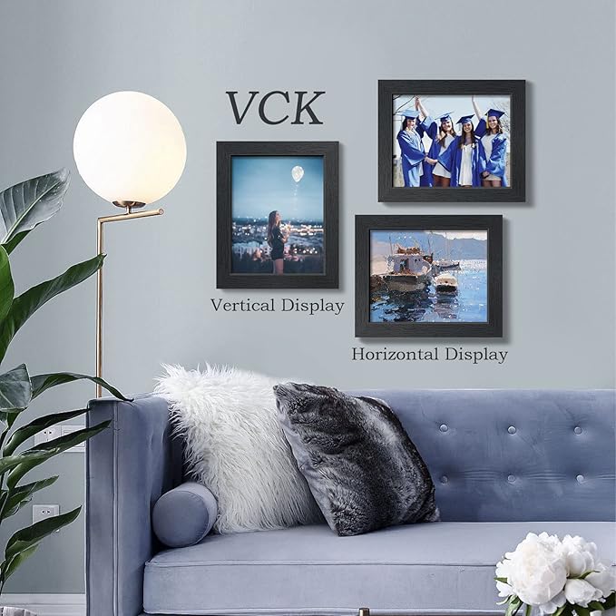 VCK 8x10 Picture Frame Set of 3 - Black, Textured Exclusive Solid Wood Picture Frames, Wall Hanging-Ruum Studio Home