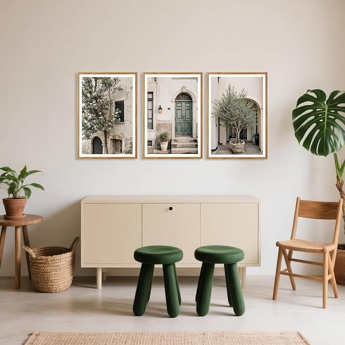 HPNIUB Large Vintage Italy City Landscape Framed Canvas Wall Art Set, Olive Green Tree Country Wall Decor, Modern Minimalist Countryside Villages Picture for Living Room,Bedroom,Office-16 x24 x3-Ruum Studio Home