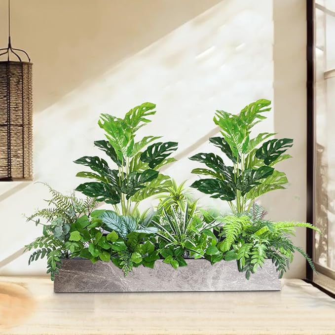 Melorca&Guilla Artificial Plants 2PCS 30“Large Fake Monstera Plants,Faux Tropical Palm Plant,Tall Artificial Tree Greenery Shrubs Bushes for Garden Porch Window Box Shop Office Home Décor-Ruum Studio Home