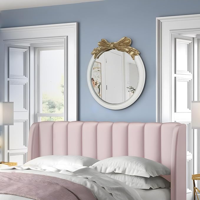 26x26 inch Bow Antique Mirrors for Wall, Round White and Gold Decorative Wall Mounted Mirror, Circle Antique Mirrors Suitable for Bedroom, Hallway, Living Room Decoration, Bathroom Sink-Ruum Studio Home