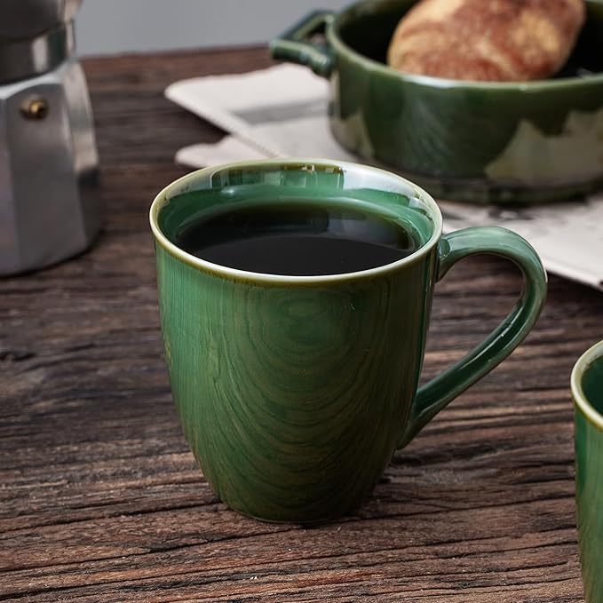 vicrays Coffee Mug Set, 12 Ounce, Set of 6, Ceramic Mug for Men, Women, Unique Glazed Mugs with Handle for Coffee, Tea, Milk, Cocoa, Cereal(Green)-Ruum Studio Home