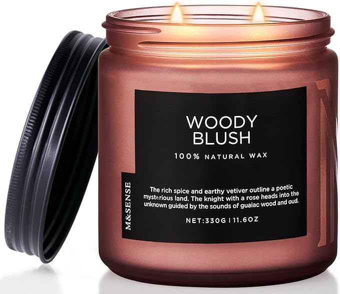 M&SENSE Rose Oudwood Scented Candle, 11.6oz 70 Hours Natural Soy Wax Long Lasting Slow Burning Candles, 2 Wick Relaxing Aromatherapy Gifts for Home Decor-Ruum Studio Home