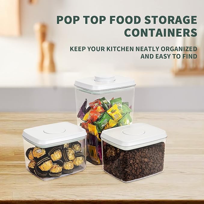 Pop Top Food Storage Containers, 3-Piece Pantry Containers with Lids Airtight, BPA Free Pop Containers for Food Storage, 2 * 1.3Qt+2.9Qt-Ruum Studio Home