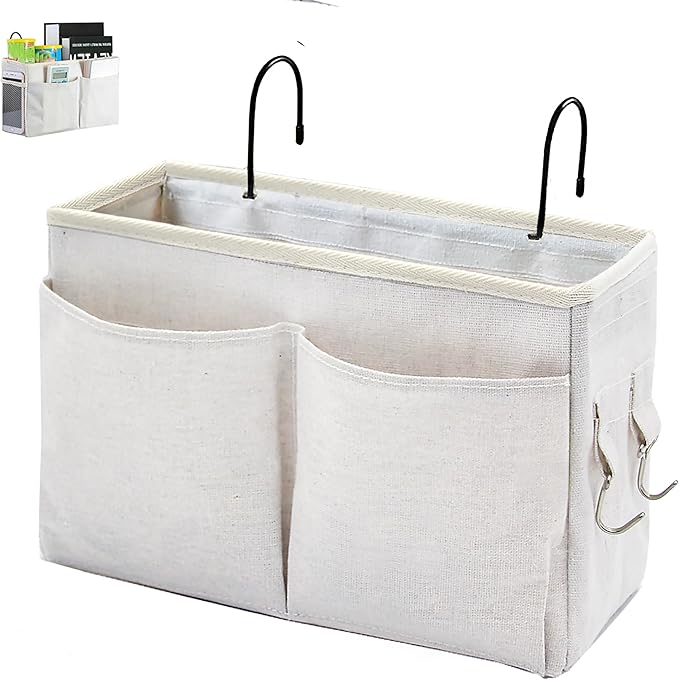 Bedside Caddy Organizer/Bedside Hanging Storage Bag Multi-Function Caddy for Bunk bed Hospital Beds Dorm Bed Rails, Holders Books Glasses Phones Magazine(White)-Ruum Studio Home