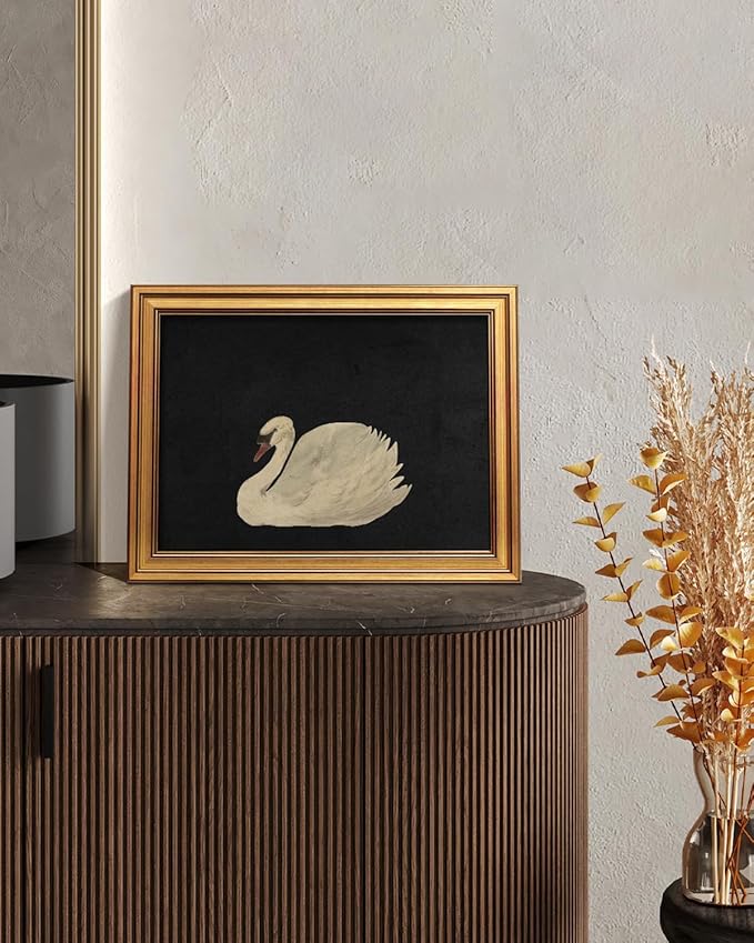 HUARCEY Gold Framed Vintage Wall Art for Living Room, Grace Swan Art Painting Pictures Rustic Animal Bathroom Prints Farmhouse Wall Decor Canvas Swan Shelf Decor for Kitchen Bedroom (Zwaan 12"x16")-Ruum Studio Home