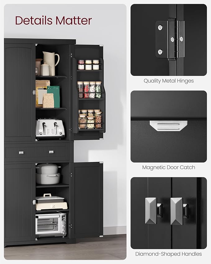 VASAGLE Pantry Cabinet, 71.7-Inch High Freestanding Tall Cupboard Storage Cabinet with a Drawer, 2 Cabinets, 4 Adjustable Shelves, 6 Door Shelves, for Living Room, Kitchen, Ink Black UBBC561B12-Ruum Studio Home