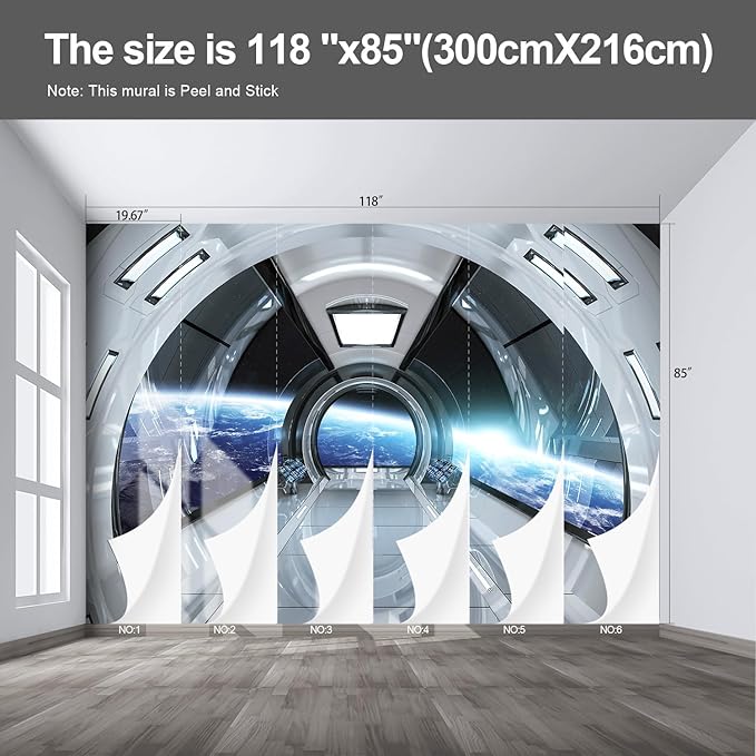 Spaceship Wall murals Peel and Stick Wallpaper for Bedroom Living Room - 85"x118"-Ruum Studio Home