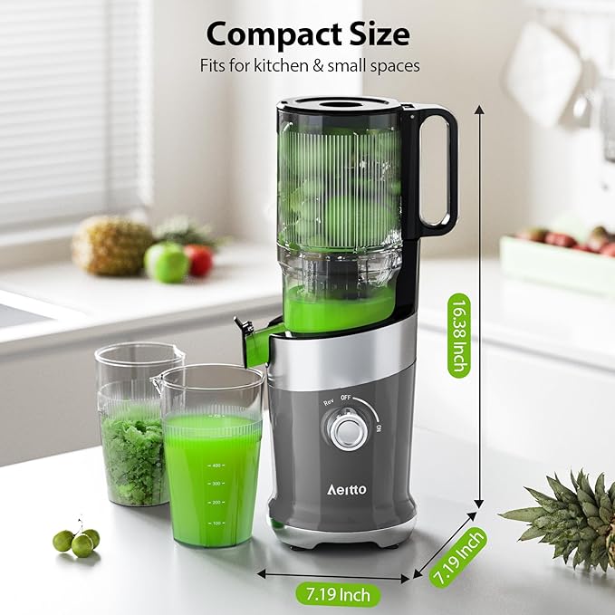 Aeitto Cold Press Juicer, Juicer Machines with 4.9" Large Feed Chute, Fits Whole Vegetables and Fruits, Professional Juice Maker, Easy to Clean, High Juice Yield, Easy to Assemble,Grey-Ruum Studio Home