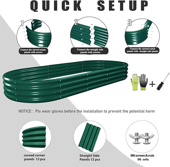 2 Pack 8x3x1FT Galvanized Raised Garden Bed Large Metal Planter Box Kit Elevated Raised Garden Planters for Outdoor Plants, Green-Ruum Studio Home