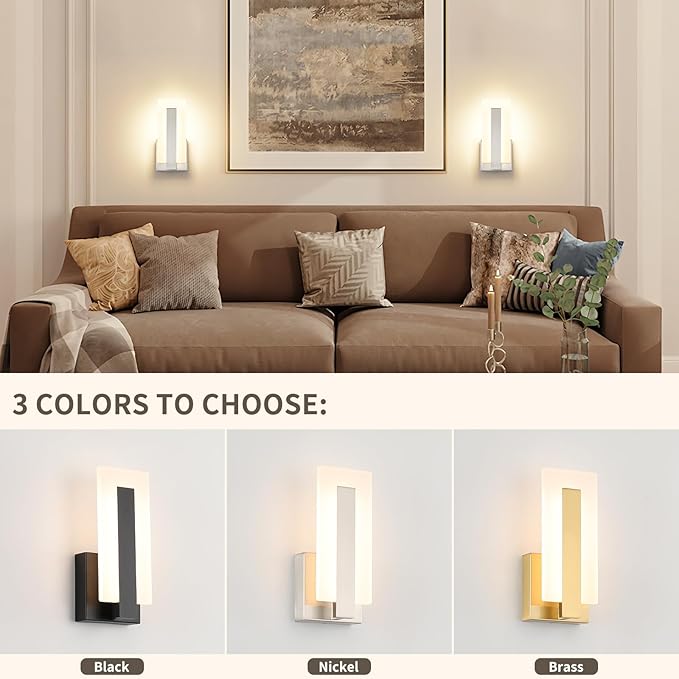 Joosenhouse Modern LED Wall Sconce Set of 2, Hardwired 3000K Warm White Light Wall Lights, 7W Up and Down Wall Mount Light, 9.76 inch Brushed Nickel Indoor Wall Sconce Wall Lighting-Ruum Studio Home