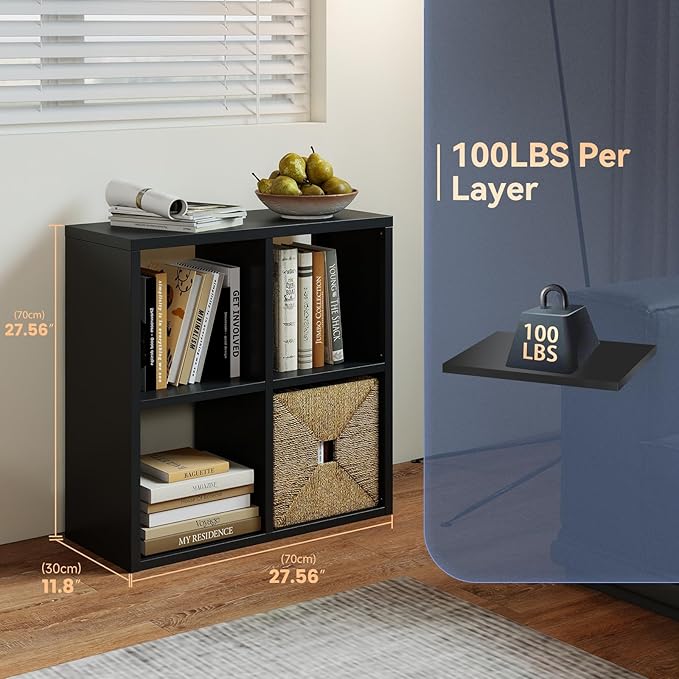 4 Cube Storage Organizer, Cubicle Open Back Decorative Book Shelf, 2-Tier Space Saving Storage Shelf Bookcase, Metal Display Shelf for Living Room,Office,Closet-Ruum Studio Home
