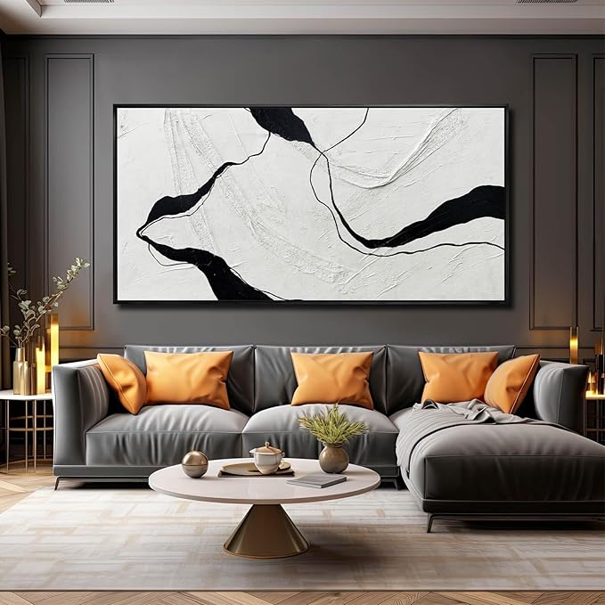 Large Framed Abstract Wall Art 29"x58" Black and White Contemporary Line Canvas Neutral Wall Decor for Modern Living Room Office Bedroom-Ruum Studio Home
