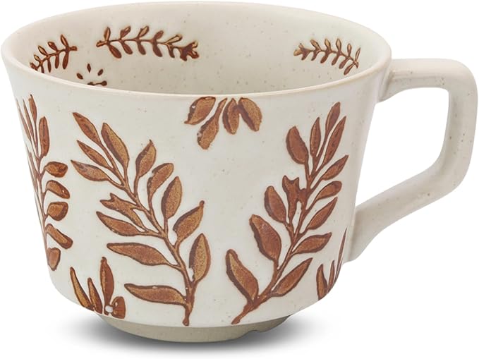 Ceramic Coffee Mug, 12 oz Novelty Unique Teacup with Large Handle, Stoneware Cup for Tea Mocha Latte Cappuccino Espresso (Ivy)-Ruum Studio Home