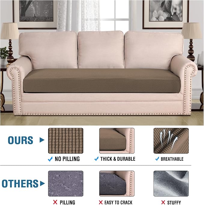 H.VERSAILTEX Super Stretch Individual Seat Cushion Covers Sofa Covers Couch Cushion Covers Slipcover Sets Thick Jacquard Textured Twill Fabric (1 Piece Sofa Cushion Cover, Macchiato)-Ruum Studio Home