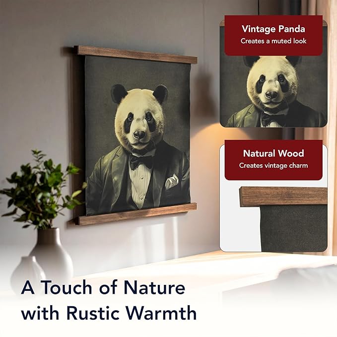 American Art Decor Hanging Linen Dapper Suit Panda Tapestry Vintage Animal Wall Art Hanging-Ruum Studio Home