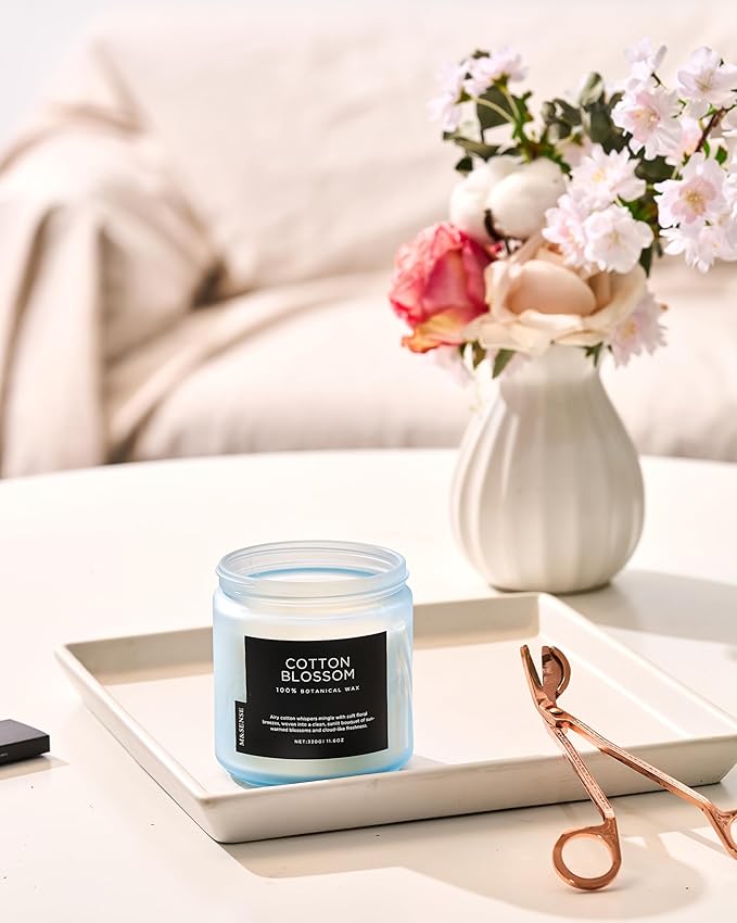 M&SENSE Clean Cotton Scented Candle - 11.6oz Natural Soy Wax Clean Cotton Blossom Scent Non Toxic Candle, 70-Hour Slow Burning 2-Wick Aromatherapy Home Fragrance Gifts for Home Decor-Ruum Studio Home