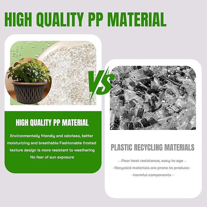 4 Pack 12 Inch Retro Plant Pots, Vintage Striped Flower Pots with Drainage Hole & Saucer, Large Plastic Planters for Indoor and Outdoor Plants, Decorative Garden Pots(Gold)-Ruum Studio Home